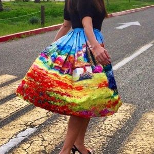 Chicwish Colorful Pleated Midi Skirt Van Gogh